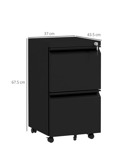 Vinsetto 2-Drawer Mobile Filing Cabinet on Wheels, Steel Lockable File Cabinet with Adjustable Hanging Bar for Letter, A4 and Le - pic 58437 | FastDaddyshop