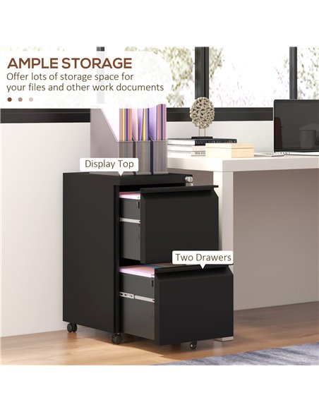 Vinsetto 2-Drawer Mobile Filing Cabinet on Wheels, Steel Lockable File Cabinet with Adjustable Hanging Bar for Letter, A4 and Le - pic 58438 | FastDaddyshop