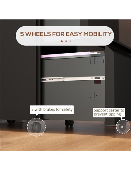 Vinsetto 2-Drawer Mobile Filing Cabinet on Wheels, Steel Lockable File Cabinet with Adjustable Hanging Bar for Letter, A4 and Le - pic 58441 | FastDaddyshop