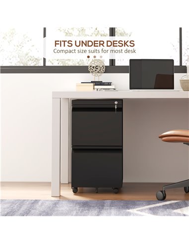 Vinsetto 2-Drawer Mobile Filing Cabinet on Wheels, Steel Lockable File Cabinet with Adjustable Hanging Bar for Letter, A4 and Le
