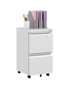 Vinsetto Mobile Steel Filing Cabinet, 2-Drawer Lockable Unit on Wheels, White 924-069V00WT