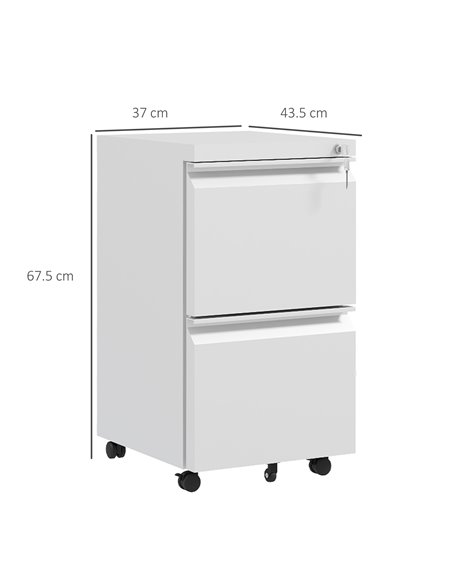 Vinsetto Mobile Steel Filing Cabinet, 2-Drawer Lockable Unit on Wheels with Adjustable Hanging Bar for Various File Sizes, White - pic 58446 | FastDaddyshop