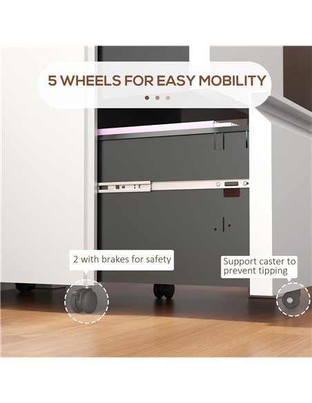 Vinsetto Mobile Steel Filing Cabinet, 2-Drawer Lockable Unit on Wheels with Adjustable Hanging Bar for Various File Sizes, White - pic 58450 | FastDaddyshop