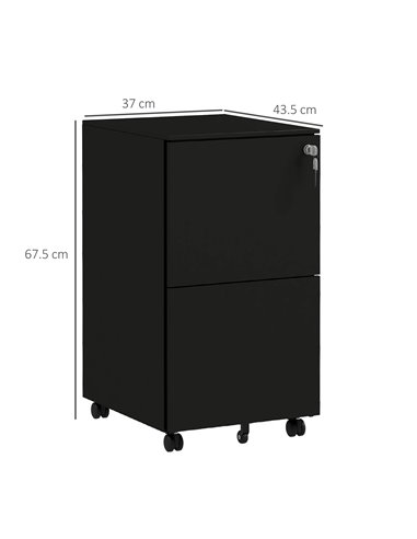 Vinsetto 2-Drawer Vertical Filing Cabinet with Lock, Steel Mobile File Cabinet with Adjustable Hanging Bar for A4, Legal and Let
