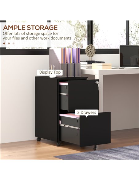 Vinsetto 2-Drawer Vertical Filing Cabinet with Lock, Steel Mobile File Cabinet with Adjustable Hanging Bar for A4, Legal and Let - pic 58456 | FastDaddyshop