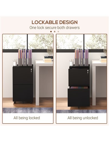 Vinsetto 2-Drawer Vertical Filing Cabinet with Lock, Steel Mobile File Cabinet with Adjustable Hanging Bar for A4, Legal and Let