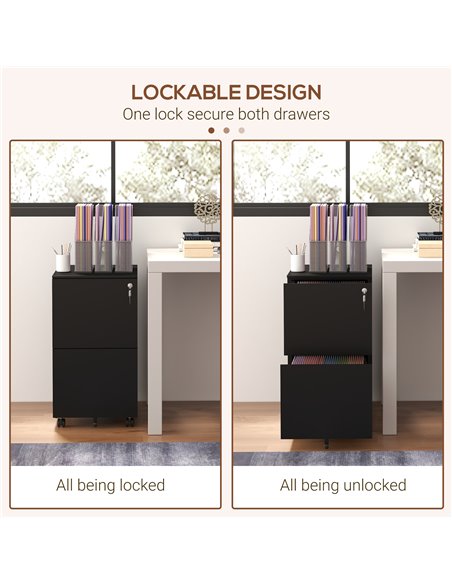 Vinsetto 2-Drawer Vertical Filing Cabinet with Lock, Steel Mobile File Cabinet with Adjustable Hanging Bar for A4, Legal and Let - pic 58458 | FastDaddyshop