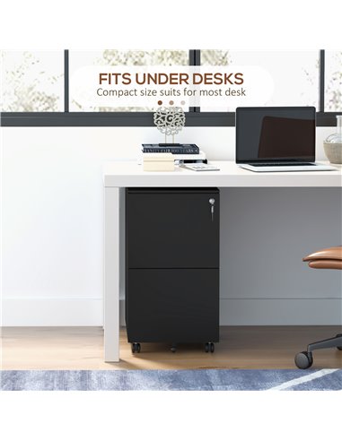 Vinsetto 2-Drawer Vertical Filing Cabinet with Lock, Steel Mobile File Cabinet with Adjustable Hanging Bar for A4, Legal and Let