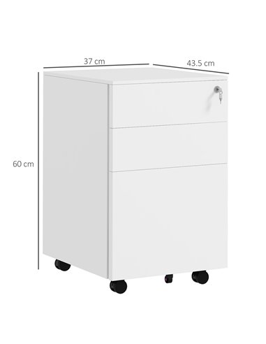 Vinsetto 3-Drawer Vertical Filing Cabinet w/ Lock & Pencil Tray, Steel Mobile File Cabinet w/ Adjustable Hanging Bar for A4 & Le
