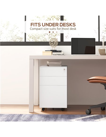 Vinsetto 3-Drawer Vertical Filing Cabinet w/ Lock & Pencil Tray, Steel Mobile File Cabinet w/ Adjustable Hanging Bar for A4 & Le - pic 58469 | FastDaddyshop