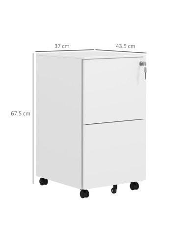 Vinsetto Steel 2-Drawer Vertical File Cabinet with Lock, Mobile Office Storage for A4/Legal/Letter Documents, White 924-070V00WT