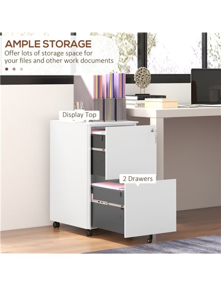 Vinsetto Steel 2-Drawer Vertical File Cabinet with Lock, Mobile Office Storage for A4/Legal/Letter Documents, White 924-070V00WT - pic 58474 | FastDaddyshop