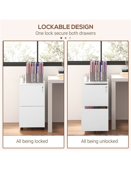 Vinsetto Steel 2-Drawer Vertical File Cabinet with Lock, Mobile Office Storage for A4/Legal/Letter Documents, White 924-070V00WT - pic 58476 | FastDaddyshop