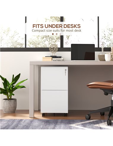 Vinsetto Steel 2-Drawer Vertical File Cabinet with Lock, Mobile Office Storage for A4/Legal/Letter Documents, White 924-070V00WT