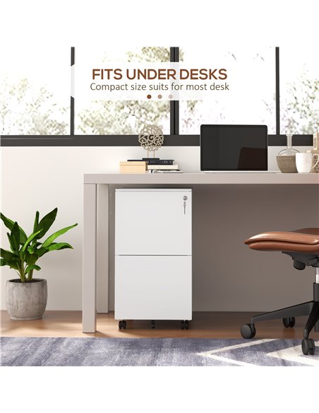 Vinsetto Steel 2-Drawer Vertical File Cabinet with Lock, Mobile Office Storage for A4/Legal/Letter Documents, White 924-070V00WT - pic 58478 | FastDaddyshop