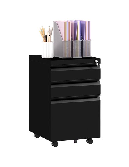 Vinsetto Steel Mobile File Cabinet, 3-Drawer, Lockable, Black 924-067V00BK - pic 58489 | FastDaddyshop