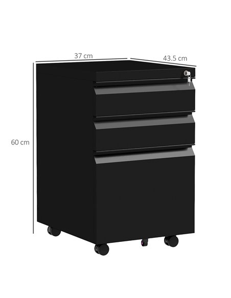 Vinsetto Steel Mobile File Cabinet, 3-Drawer, Lockable, Wheels, Pencil Tray, for A4/Legal, Black 924-067V00BK - pic 58491 | FastDaddyshop