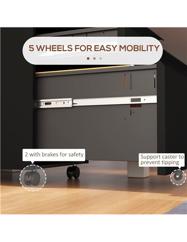 Vinsetto Steel Mobile File Cabinet, 3-Drawer, Lockable, Wheels, Pencil Tray, for A4/Legal, Black 924-067V00BK
