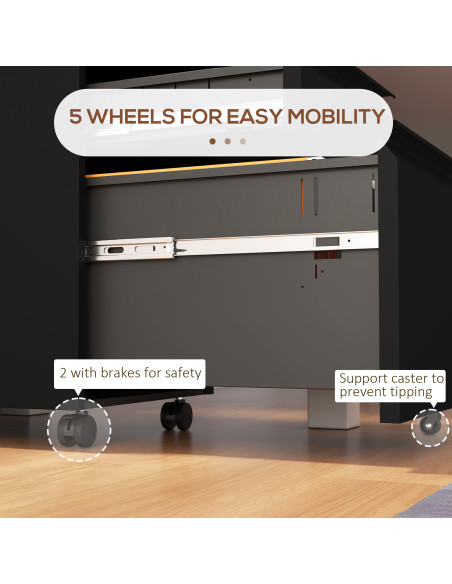 Vinsetto Steel Mobile File Cabinet, 3-Drawer, Lockable, Wheels, Pencil Tray, for A4/Legal, Black 924-067V00BK - pic 58495 | FastDaddyshop
