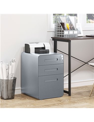 Vinsetto Lockable Cabinet, Rolling Filing Cabinet with 3 Drawers, Steel Office Drawer Unit for A4, Letter, Legal Sized Files 924