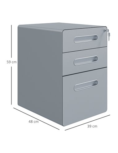 Vinsetto Lockable Cabinet, Rolling Filing Cabinet with 3 Drawers, Steel Office Drawer Unit for A4, Letter, Legal Sized Files 924