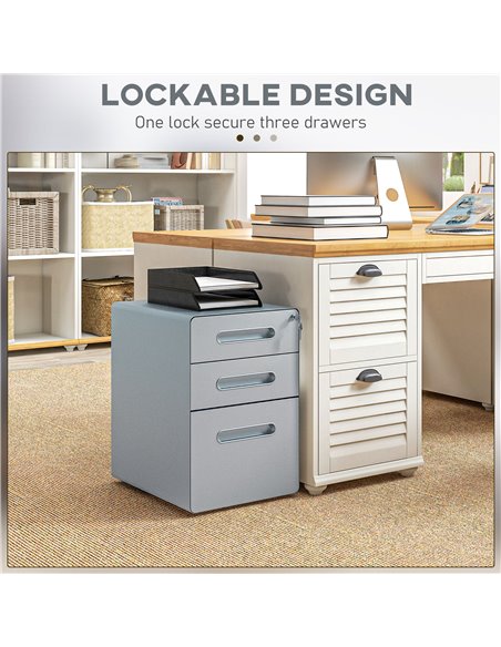 Vinsetto Lockable Cabinet, Rolling Filing Cabinet with 3 Drawers, Steel Office Drawer Unit for A4, Letter, Legal Sized Files 924 - pic 58501 | FastDaddyshop
