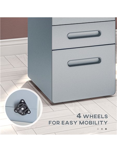 Vinsetto Lockable Cabinet, Rolling Filing Cabinet with 3 Drawers, Steel Office Drawer Unit for A4, Letter, Legal Sized Files 924 - pic 58502 | FastDaddyshop