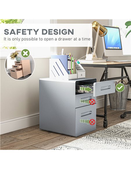 Vinsetto Lockable Cabinet, Rolling Filing Cabinet with 3 Drawers, Steel Office Drawer Unit for A4, Letter, Legal Sized Files 924 - pic 58505 | FastDaddyshop