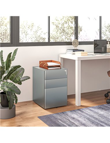 Vinsetto Lockable Cabinet, Rolling Filing Cabinet with 3 Drawers, Steel Office Drawer Unit for A4, Letter, Legal Sized Files 924