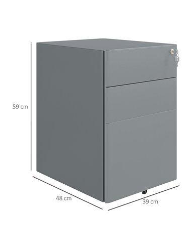 Vinsetto Lockable Cabinet, Rolling Filing Cabinet with 3 Drawers, Steel Office Drawer Unit for A4, Letter, Legal Sized Files 924