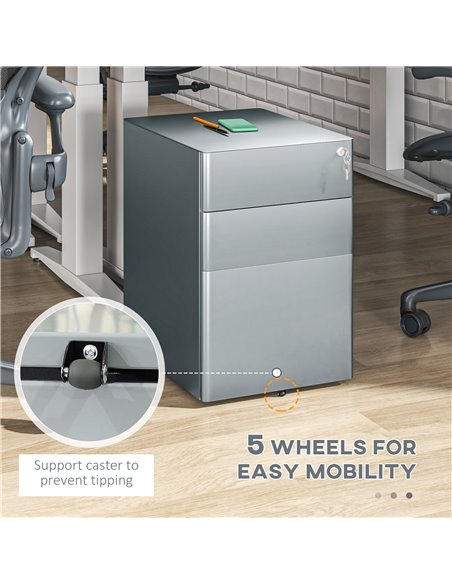 Vinsetto Lockable Cabinet, Rolling Filing Cabinet with 3 Drawers, Steel Office Drawer Unit for A4, Letter, Legal Sized Files 924 - pic 58512 | FastDaddyshop