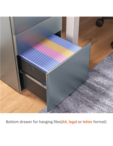 Vinsetto Lockable Cabinet, Rolling Filing Cabinet with 3 Drawers, Steel Office Drawer Unit for A4, Letter, Legal Sized Files 924 - pic 58513 | FastDaddyshop