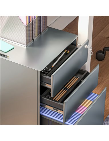 Vinsetto Lockable Cabinet, Rolling Filing Cabinet with 3 Drawers, Steel Office Drawer Unit for A4, Letter, Legal Sized Files 924