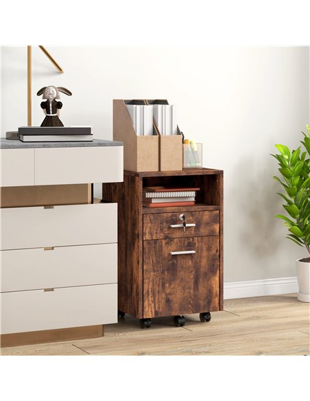 Vinsetto Lockable Filing Cabinet for Home Office, Mobile File Cabinet with Wheels Hanging Bar for A4, Letter Size, Rustic Brown  - pic 58517 | FastDaddyshop