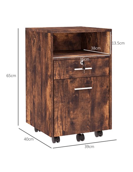 Vinsetto Lockable Filing Cabinet for Home Office, Mobile File Cabinet with Wheels Hanging Bar for A4, Letter Size, Rustic Brown  - pic 58518 | FastDaddyshop