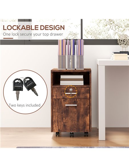 Vinsetto Lockable Filing Cabinet for Home Office, Mobile File Cabinet with Wheels Hanging Bar for A4, Letter Size, Rustic Brown  - pic 58519 | FastDaddyshop