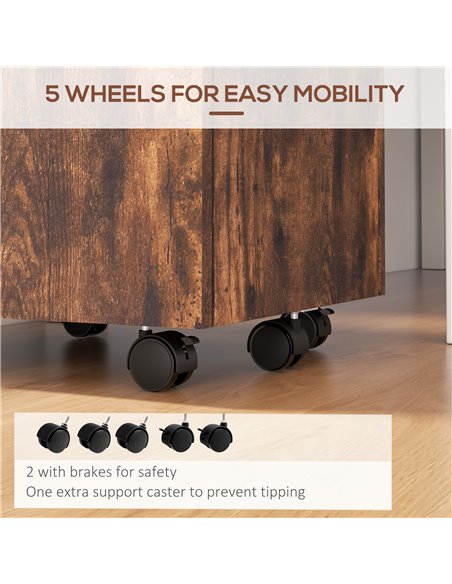 Vinsetto Lockable Filing Cabinet for Home Office, Mobile File Cabinet with Wheels Hanging Bar for A4, Letter Size, Rustic Brown  - pic 58520 | FastDaddyshop