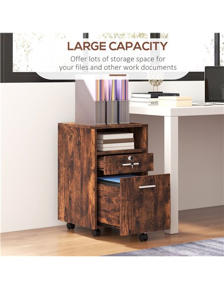 Vinsetto Lockable Filing Cabinet for Home Office, Mobile File Cabinet with Wheels Hanging Bar for A4, Letter Size, Rustic Brown  - pic 58522 | FastDaddyshop