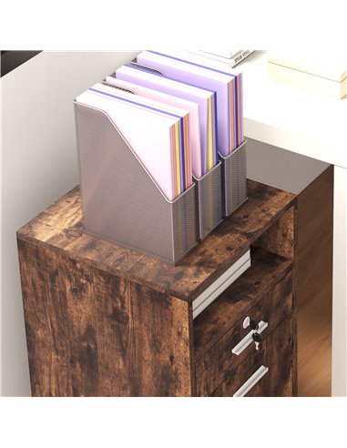 Vinsetto Lockable Filing Cabinet for Home Office, Mobile File Cabinet with Wheels Hanging Bar for A4, Letter Size, Rustic Brown 