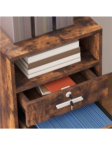 Vinsetto Lockable Filing Cabinet for Home Office, Mobile File Cabinet with Wheels Hanging Bar for A4, Letter Size, Rustic Brown  - pic 58524 | FastDaddyshop