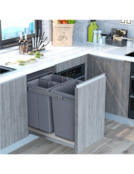 HOMCOM Kitchen Recycle Waste Bin Pull Out Soft Close Dustbin Recycling Cabinet Trash Can Grey (40L (1x20L+2x10L)) 851-002 - pic 58525 | FastDaddyshop