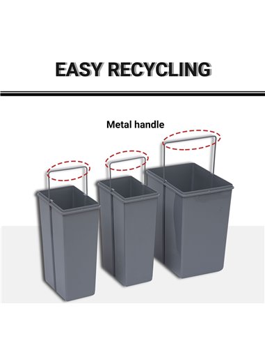 HOMCOM Kitchen Recycle Waste Bin Pull Out Soft Close Dustbin Recycling Cabinet Trash Can Grey (40L (1x20L+2x10L)) 851-002