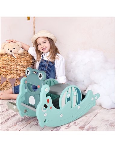 HOMCOM 3-in-1 Baby Rocking Horse Portable Slide Basketball Hoop Equipment Indoor Outdoor Playground Toy, Age 3-5, Green