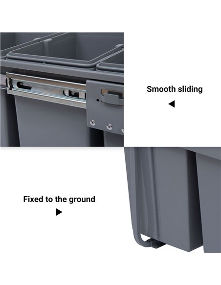 HOMCOM Kitchen Recycle Waste Bin Pull Out Soft Close Dustbin Recycling Cabinet Trash Can Grey (40L (1x20L+2x10L)) 851-002 - pic 58530 | FastDaddyshop