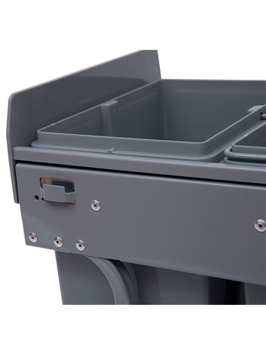 HOMCOM Kitchen Recycle Waste Bin Pull Out Soft Close Dustbin Recycling Cabinet Trash Can Grey (40L (1x20L+2x10L)) 851-002