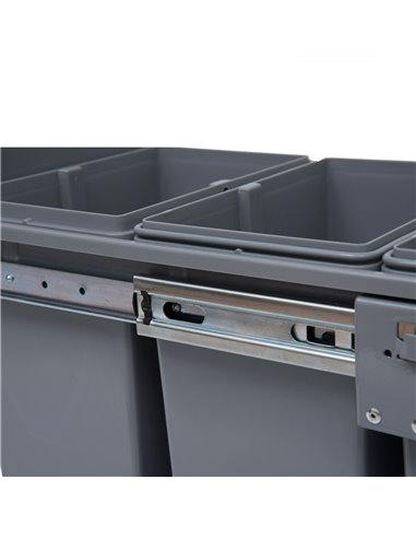 HOMCOM Kitchen Recycle Waste Bin Pull Out Soft Close Dustbin Recycling Cabinet Trash Can Grey (40L (1x20L+2x10L)) 851-002