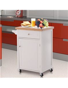 HOMCOM Kitchen Cart Storage Trolley Wooden Cabinet, White 801-054 2
