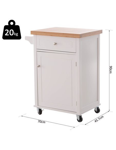 HOMCOM Kitchen Cart Storage Trolley Wooden Cabinet with Drawer Cupboard Towel Rail White 801-054 - pic 58536 | FastDaddyshop