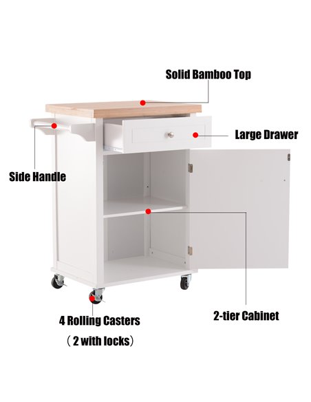 HOMCOM Kitchen Cart Storage Trolley Wooden Cabinet with Drawer Cupboard Towel Rail White 801-054 - pic 58537 | FastDaddyshop