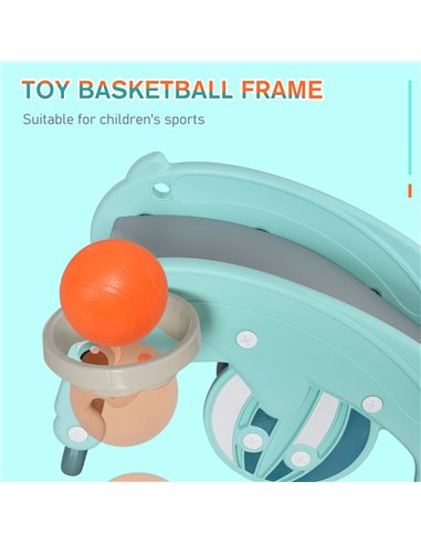 HOMCOM 3-in-1 Baby Rocking Horse Portable Slide Basketball Hoop Equipment Indoor Outdoor Playground Toy, Age 3-5, Green